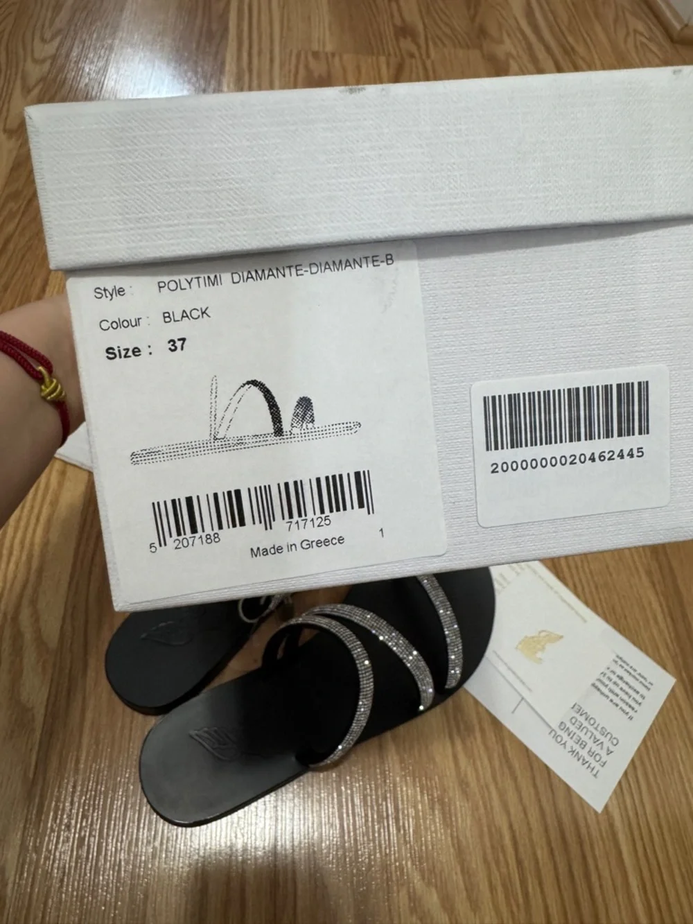 Ancient Greek Sandals Black Rhinestone Triple-Strap Slide Sandals EU37